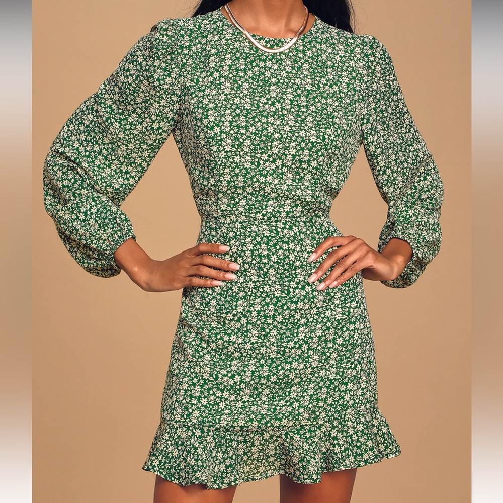 Lulus Blooming Darlin' Green Floral Print Ruffled Mini Dress - Picture 2 of 7